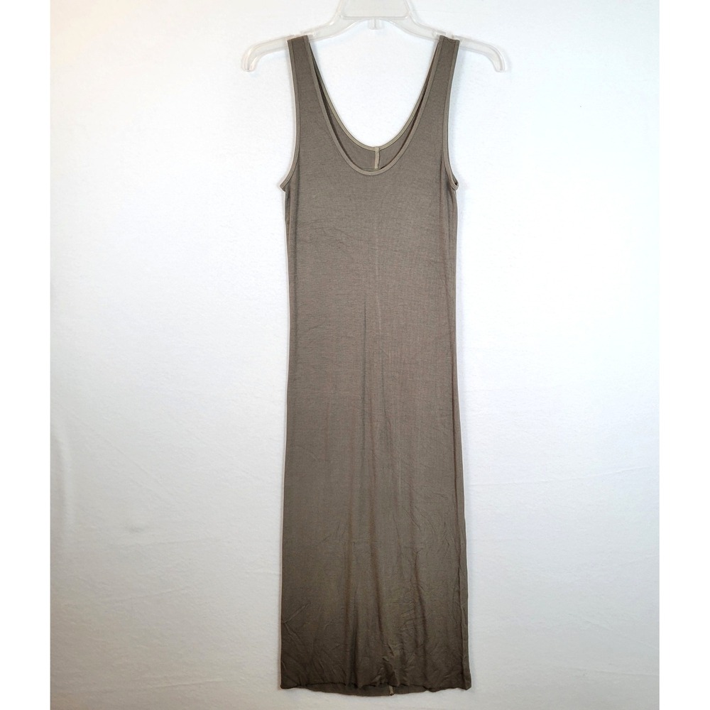 Enza Costa Womens Ribbed Tank Midi Dress Olive Green Viscose Silk Size Large